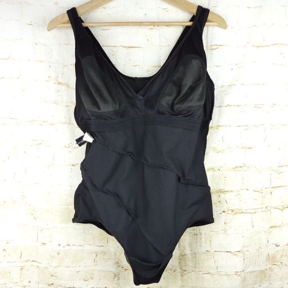 Miraclesuit Oceanus Swimsuit 18W Black One Piece Surplice Ruched 74488W $180 - Picture 14 of 15
